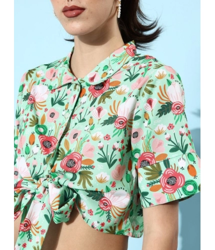 Women's Polyester Floral Short Sleeve Co-Ord Set (Multicolor)
