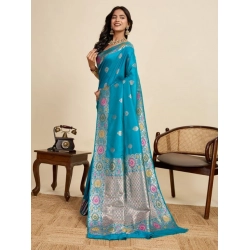 Women's Faux_Banarasi_Silk Woven Saree With Unstitched Blouse 5.5Mtr (Turquoise)