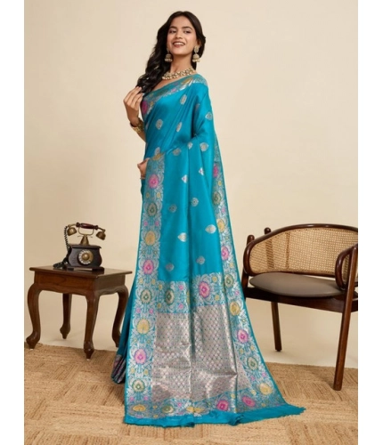 Women's Faux_Banarasi_Silk Woven Saree With Unstitched Blouse 5.5Mtr (Turquoise)