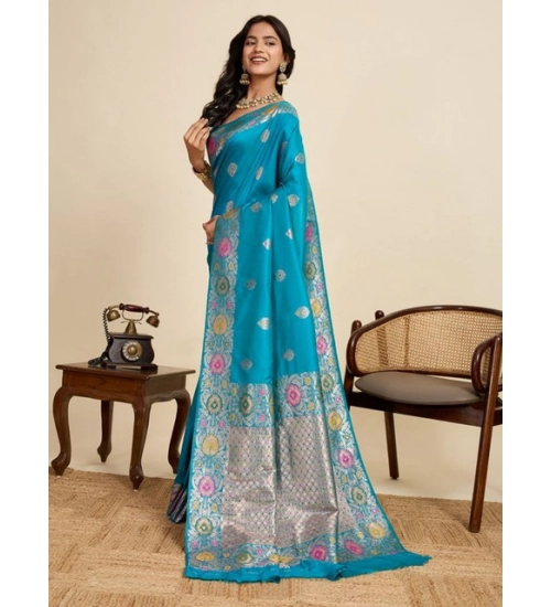Women's Faux_Banarasi_Silk Woven Saree With Unstitched Blouse 5.5Mtr (Turquoise)