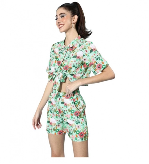 Women's Polyester Floral Short Sleeve Co-Ord Set (Multicolor)