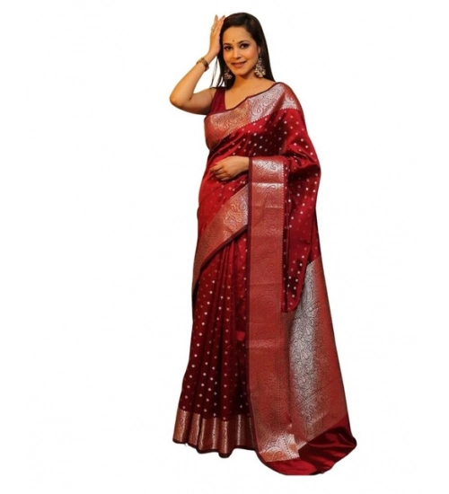 Women's Soft Lichi Silk Printed Saree With Unstitched Blouse 5.5Mtr (Maroon)