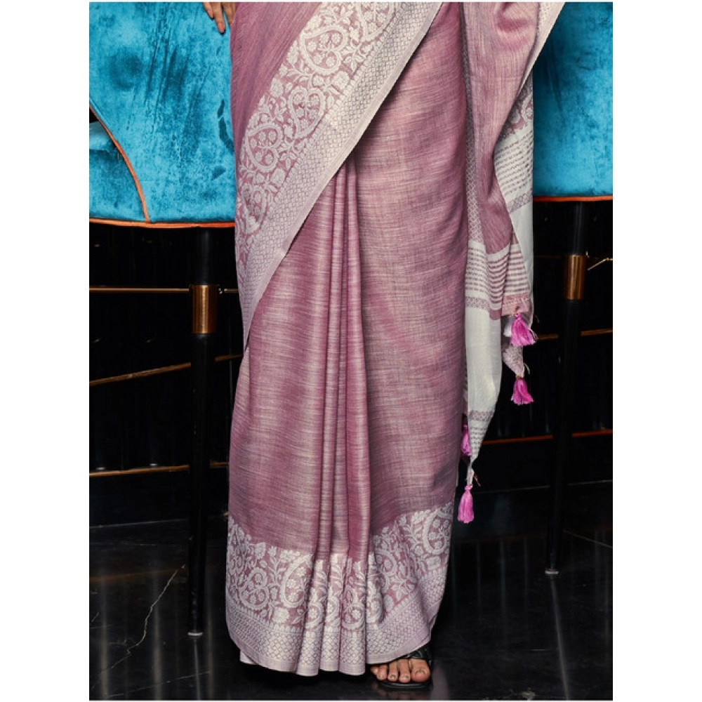 Women's Linen Printed Saree With Unstitched Blouse 5.5Mtr (Purple) Women's Linen Printed Saree With Unstitched Blouse 5.5Mtr (Purple)