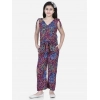 Girl's Polyester Crepe Floral Short Sleeve Set (Multicolor)