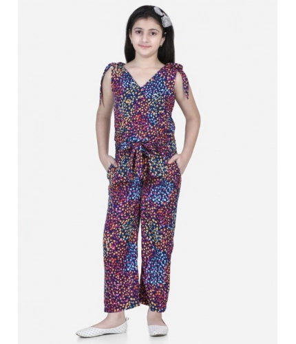 Girl's Polyester Crepe Floral Short Sleeve Set (Multicolor)