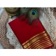 Women's Crepe Chit Pallu Solid Saree With Unstitched Blouse 5.5Mtr (Red)