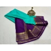 Women's Crepe Chit Pallu Solid Saree With Unstitched Blouse 5.5Mtr (Sky Blue)
