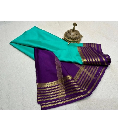 Women's Crepe Chit Pallu Solid Saree With Unstitched Blouse 5.5Mtr (Sky Blue)