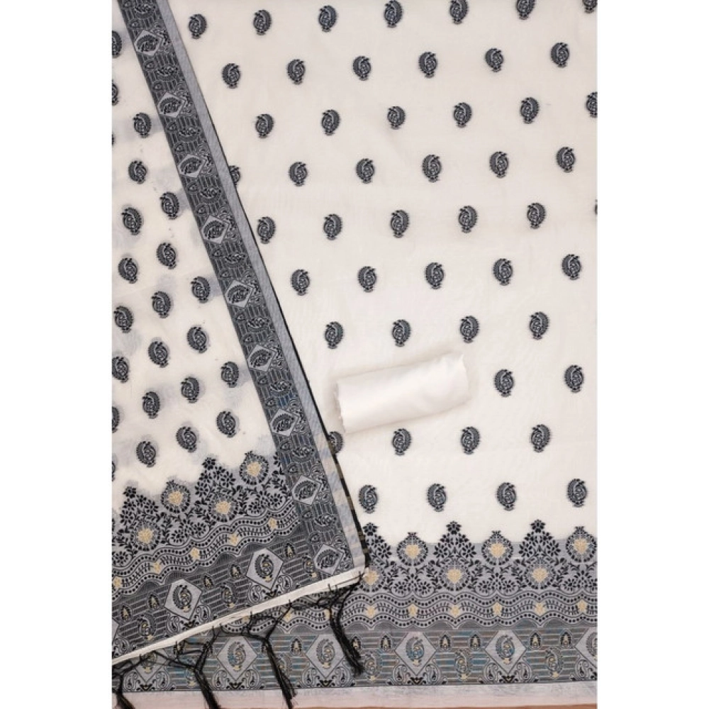Women's Banarasi Silk Printed Unstitched Salwar Suit Material With Dupatta (Black, 3Mtrs)