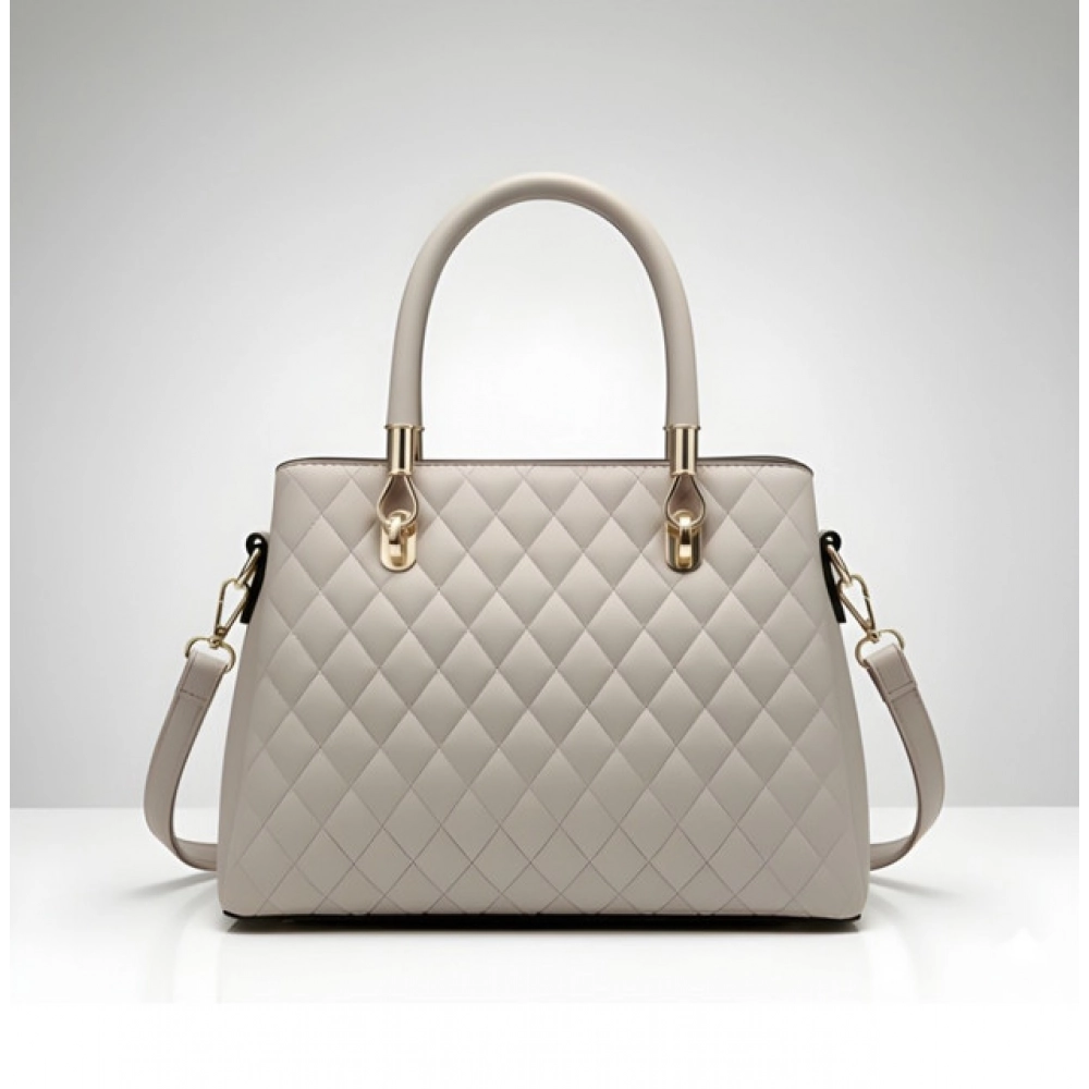 Women's PU Leather Solid Shoulder Zipper Handbag (Grey)