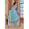Dropship Women's Printed Cotton Linen Saree withPrinted  Saree With Unstitched Blouse (Light Blue, 5-6Mtrs)