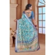 Women's Printed Cotton Linen Saree withPrinted  Saree With Unstitched Blouse (Light Blue, 5-6Mtrs)