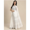 Women's Linen Cotton Printed Saree With Unstitched Blouse 5.5Mtr (White) Women's Linen Cotton Printed Saree With Unstitched Blouse 5.5Mtr (White)