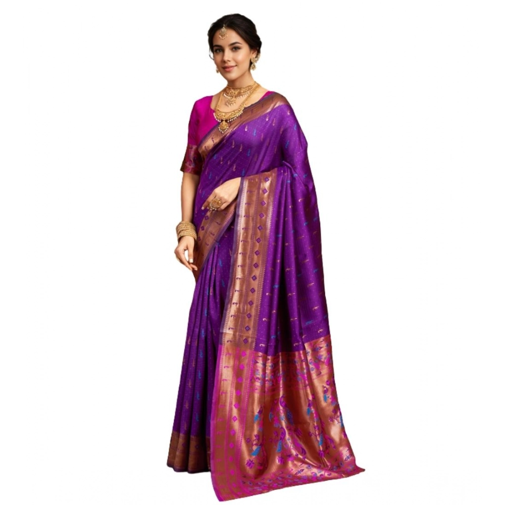 Women's Silk Blend Zari Woven Saree With Unstitched Blouse 5.5Mtr (Purple) Women's Silk Blend Zari Woven Saree With Unstitched Blouse 5.5Mtr (Purple)