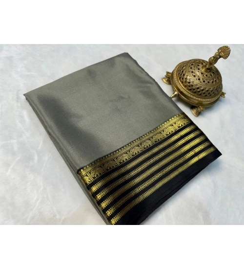 Women's Crepe Chit Pallu Solid Saree With Unstitched Blouse 5.5Mtr (Gray)