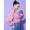 Women's Polyester Floral Long Sleeves Top (Multicolor)