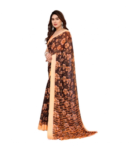 Women's Georgette Printed Saree With Unstitched Blouse 5.5Mtr (Brown) Women's Georgette Printed Saree With Unstitched Blouse 5.5Mtr (Brown)