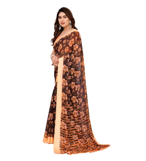Women's Georgette Printed Saree With Unstitched Blouse 5.5Mtr (Brown)