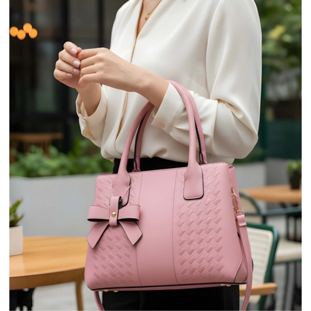 Women's PU Leather Solid Shoulder Zipper Handbag (Pink)