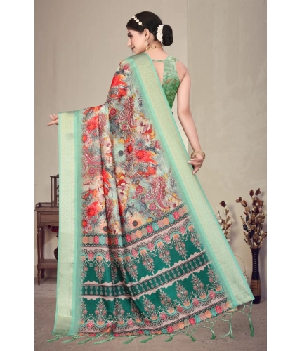 Women's Cotton Silk Printed Saree With Unstitched Blouse 5.5Mtr (Light Green) Women's Cotton Silk Printed Saree With Unstitched Blouse 5.5Mtr (Light Green)