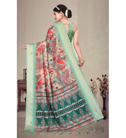 Women's Cotton Silk Printed Saree With Unstitched Blouse 5.5Mtr (Light Green) Women's Cotton Silk Printed Saree With Unstitched Blouse 5.5Mtr (Light Green)