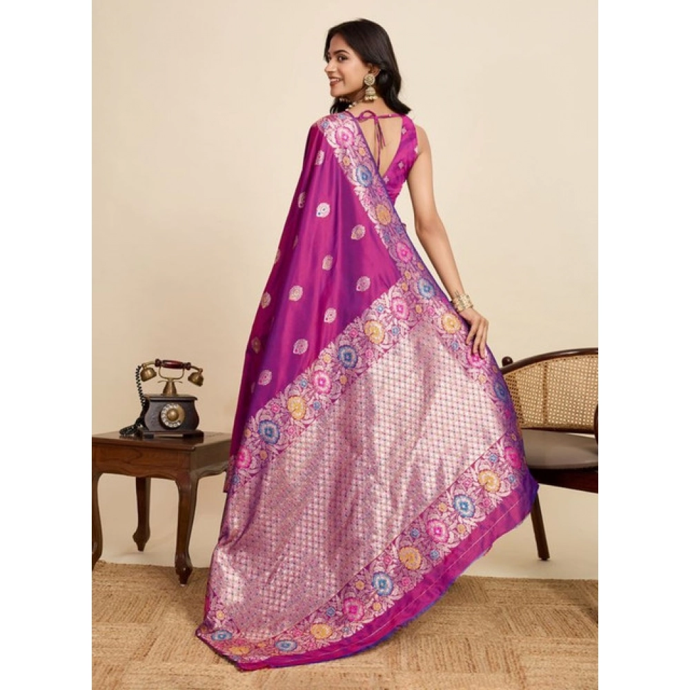 Women's Faux_Banarasi_Silk Woven Saree With Unstitched Blouse 5.5Mtr (Magenta) Women's Faux_Banarasi_Silk Woven Saree With Unstitched Blouse 5.5Mtr (Magenta)