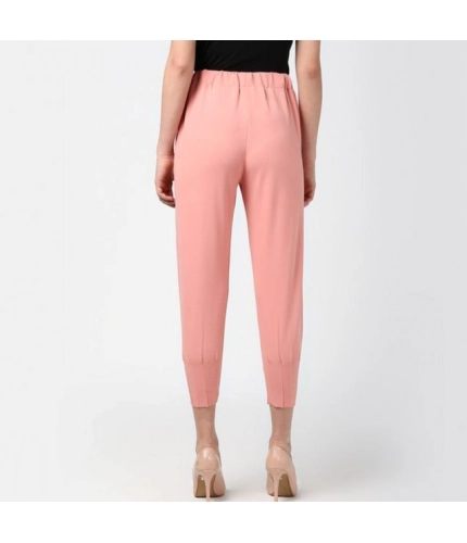 Women's Polyester Solid Elasticated Trousers (Pink)
