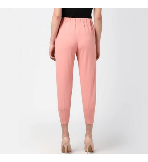 Women's Polyester Solid Elasticated Trousers (Pink) Women's Polyester Solid Elasticated Trousers (Pink)