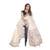 Women's Linen Cotton Printed Saree With Unstitched Blouse 5.5Mtr (Off White)