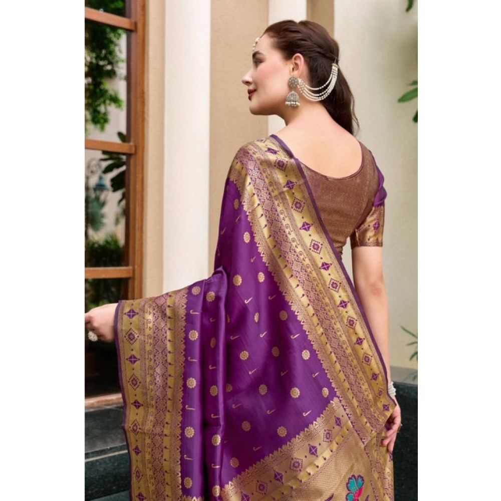 Women's Silk Blend Paithani Weaving Saree With Unstitched Blouse 5.5Mtr (Purple) Women's Silk Blend Paithani Weaving Saree With Unstitched Blouse 5.5Mtr (Purple)