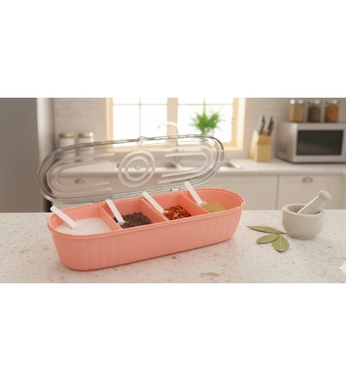 Plastic 4 Grid Design Made In India Container with Spoon (Multicolor) Plastic 4 Grid Design Made In India Container with Spoon (Multicolor)