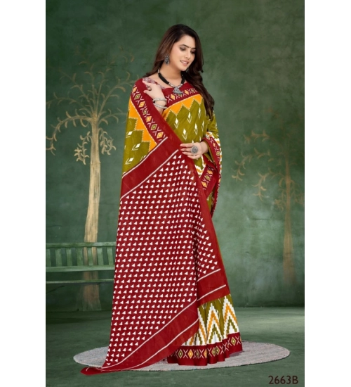 Women's Soft Pure Cotton Printed Saree With Unstitched Blouse 5.5Mtr (Multicolor)