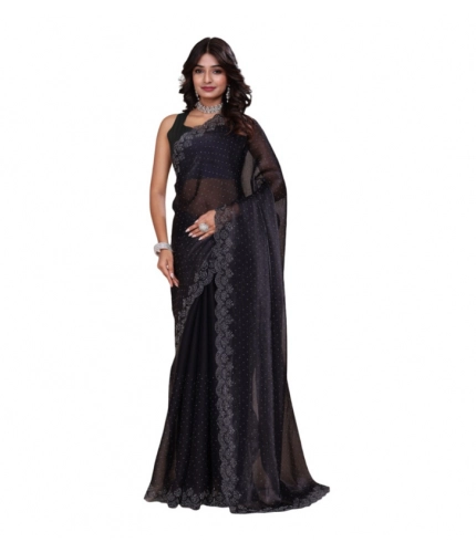 Women's Jimmy choo Embellished Bollywood Saree With Unstitched Blouse 5.5Mtr (Black)
