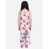 Girl's Polyester Crepe Floral Shoulder Straps Jumpsuit (Peach-Red)