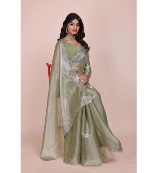 Women's Jimmy choo Embellished Bollywood Saree With Unstitched Blouse 5.5Mtr (Light Green) Women's Jimmy choo Embellished Bollywood Saree With Unstitched Blouse 5.5Mtr (Light Green)