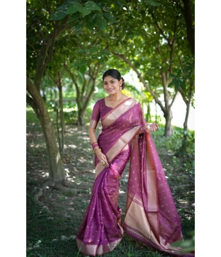 Women's Silk_Blend Butti Pattern Saree With Unstitched Blouse 5.5Mtr (Purple)