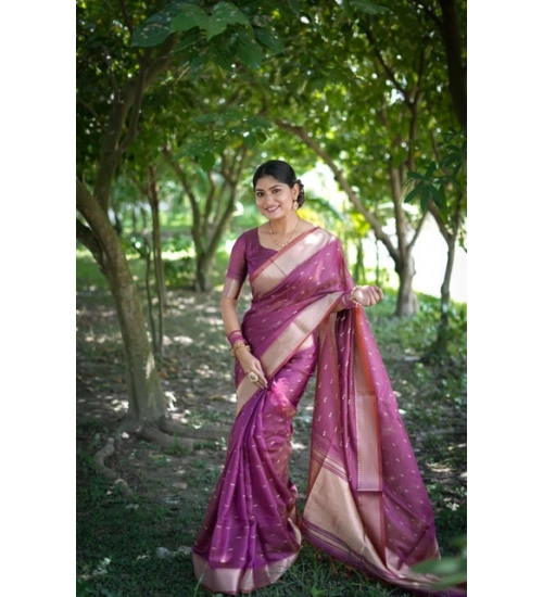 Women's Silk_Blend Butti Pattern Saree With Unstitched Blouse 5.5Mtr (Purple)