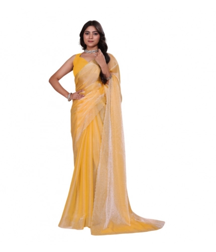 Women's Jimmy choo Embellished Bollywood Saree With Unstitched Blouse 5.5Mtr (Yellow)