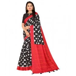 Women's Soft Pure Cotton Printed Saree With Unstitched Blouse 5.5Mtr (Black)