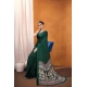 Women's Satin Crepe Printed Saree With Unstitched Blouse 5.5Mtr (Bottle Green)