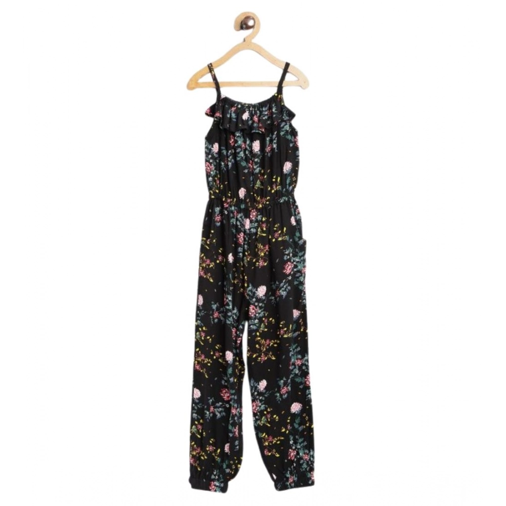 Girl's Rayon Floral Sleeveless Jumpsuit (Black-Pink) Girl's Rayon Floral Sleeveless Jumpsuit (Black-Pink)