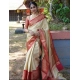 Women's Litchi silk Printed Saree With Unstitched Blouse (Beige)