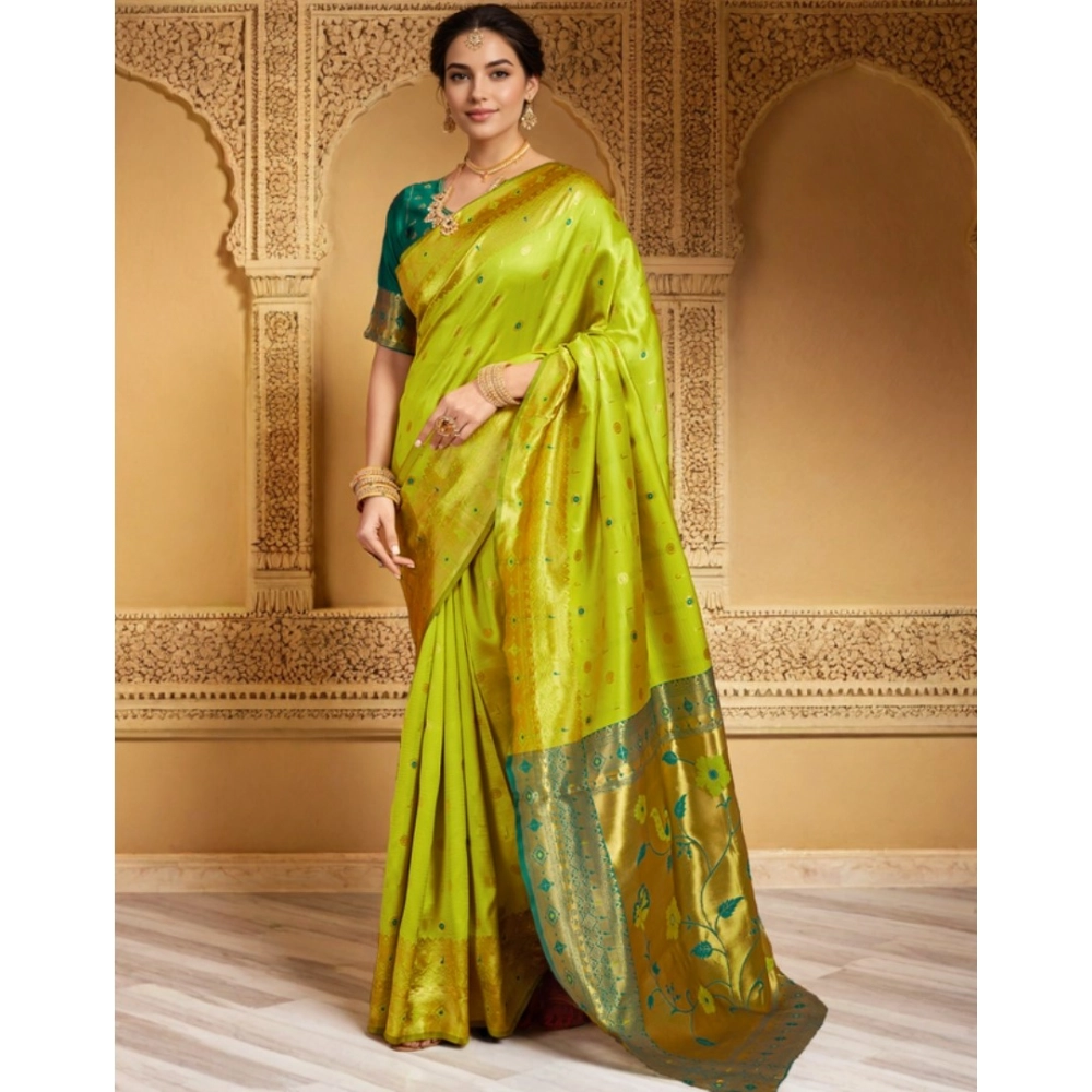 Women's Silk Blend Zari Weaving Saree With Unstitched Blouse 5.5Mtr (Lime-Green) Women's Silk Blend Zari Weaving Saree With Unstitched Blouse 5.5Mtr (Lime-Green)