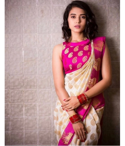 Women's Soft Lichi Silk Printed Saree With Unstitched Blouse 5.5Mtr (White) Women's Soft Lichi Silk Printed Saree With Unstitched Blouse 5.5Mtr (White)
