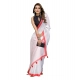 Women's Linen Cotton Printed Saree With Unstitched Blouse 5.5Mtr (White)