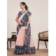 Women's Linen Floral Printed Saree With Unstitched Blouse 5.5Mtr (Peach Pink)