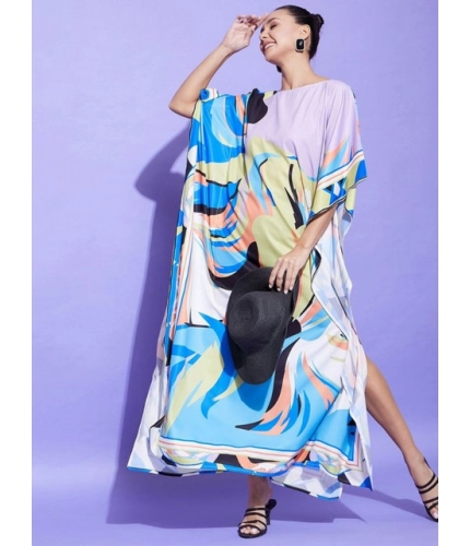 Women's Satin Colour Blocking Kaftan Dress (Multicolor)