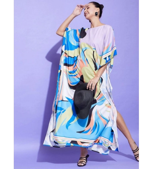 Women's Satin Colour Blocking Kaftan Dress (Multicolor)
