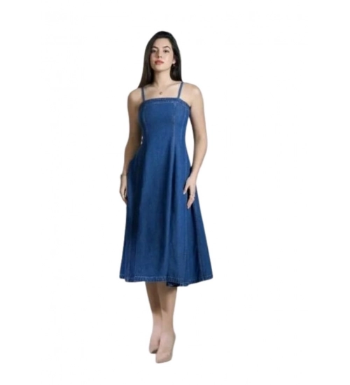 Women's Casual Denim Sleeveless Dress (Blue)