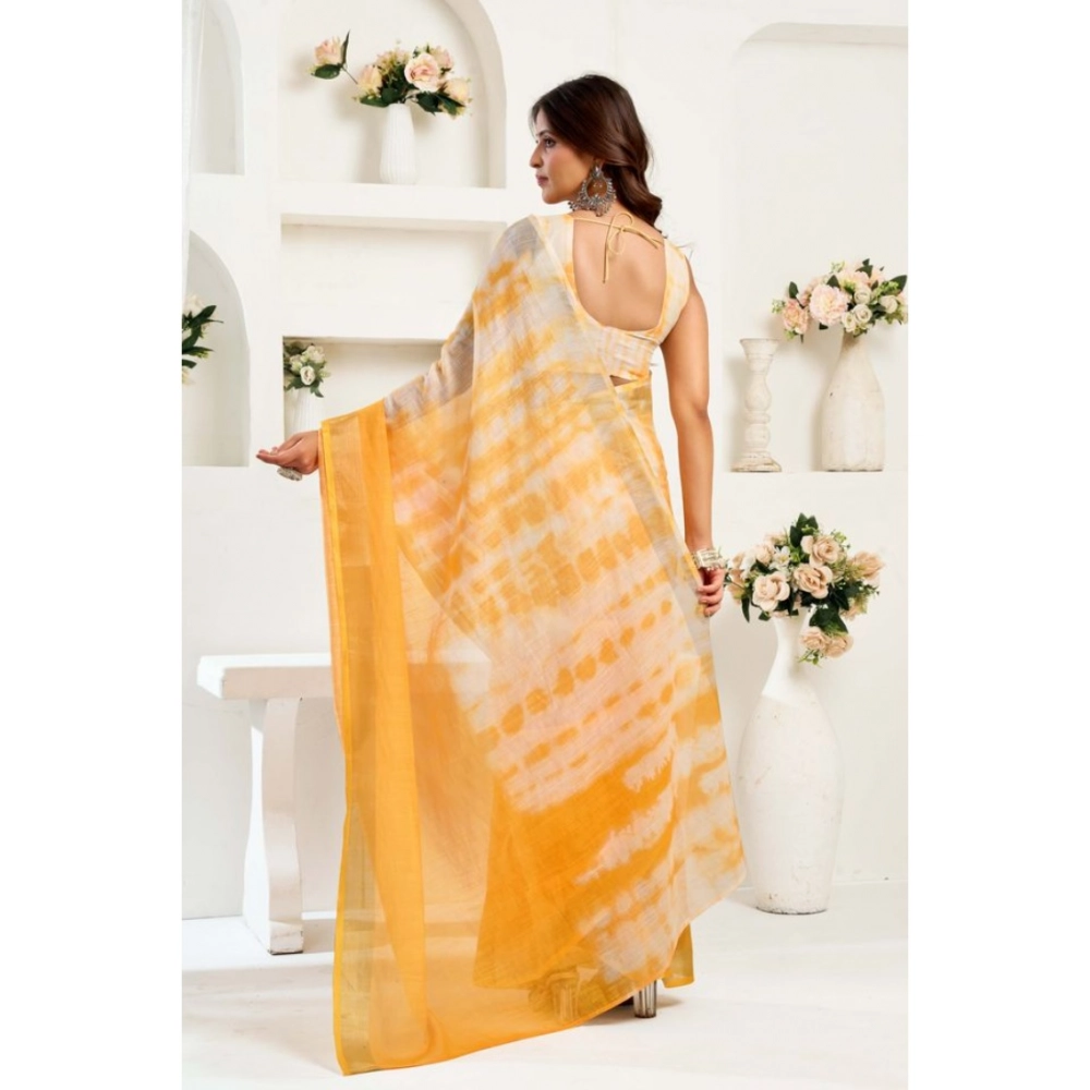 Women's Linen Cotton Printed Ready To Wear Saree With Unstitched Blouse 5.5 Mtr (Yellow) Women's Linen Cotton Printed Ready To Wear Saree With Unstitched Blouse 5.5 Mtr (Yellow)